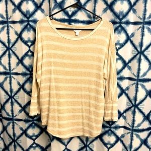 Market & Spruce Cream and Beige Striped Scoop Neck Sweater